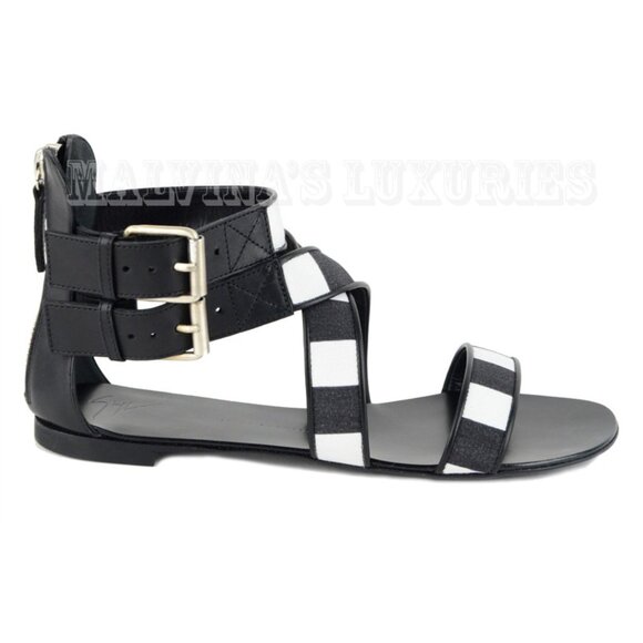 GIUSEPPE ZANOTTI SHOES GLADIATOR CANVAS & LEATHER BLACK & WHITE